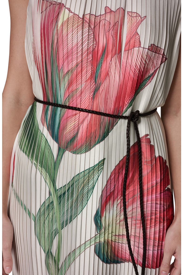 Floral Pleat Satin Midi Dress, Alternate, color, GERANIUM MULTI