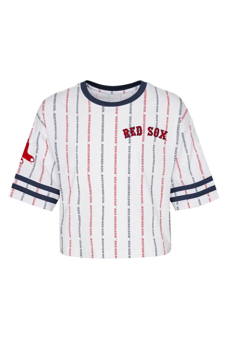 Girls Youth White Boston Red Sox Ball Striped T-Shirt, Alternate, color, White