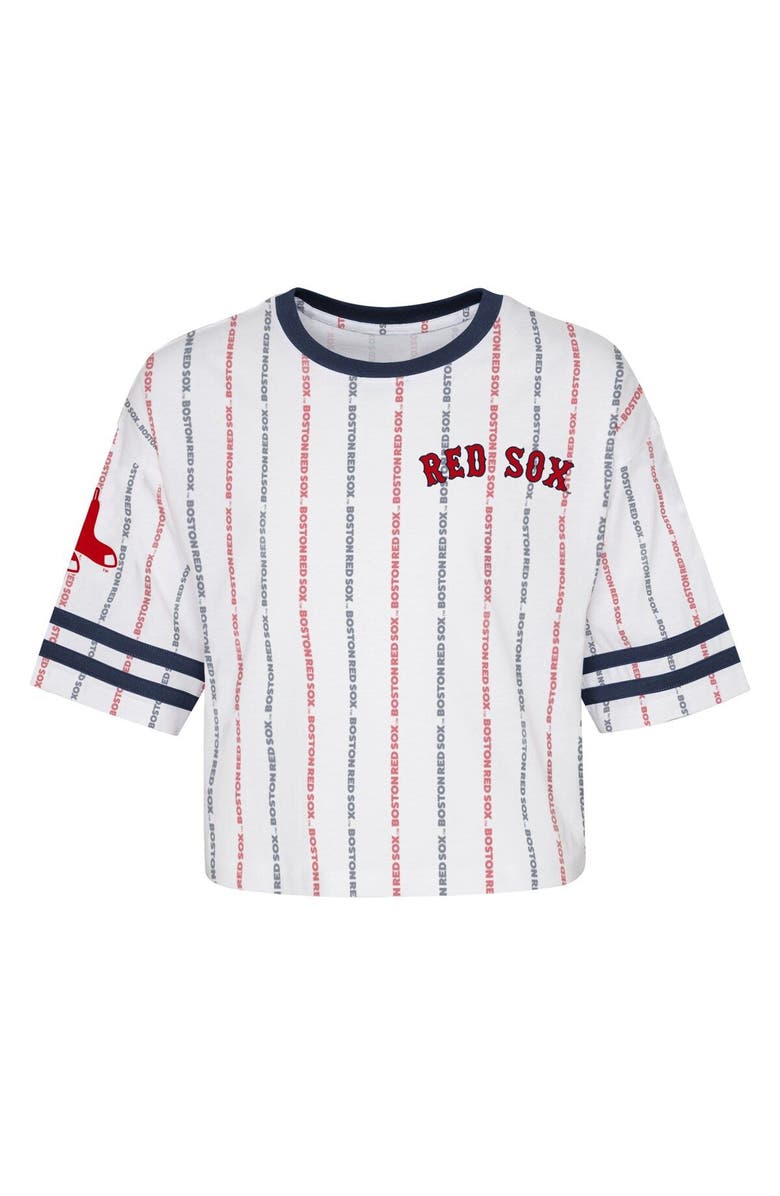 Outerstuff Girls Youth White Boston Red Sox Ball Striped T-Shirt, Alternate, color, White