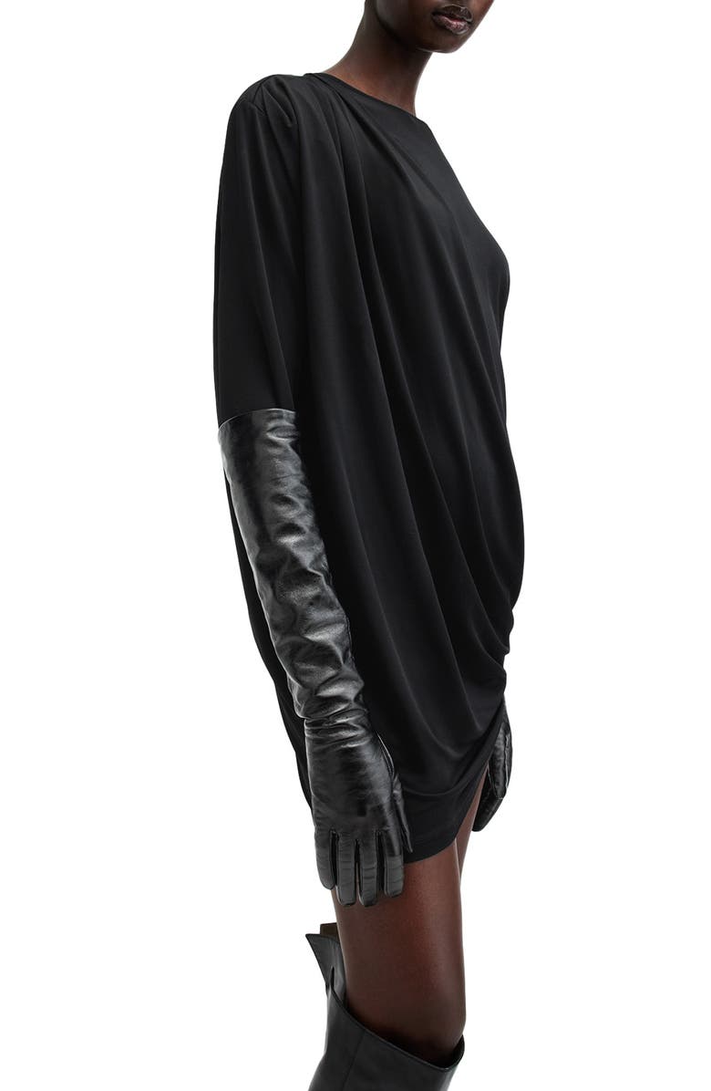 AllSaints Devin Long Sleeve Draped Minidress, Alternate, color, Black