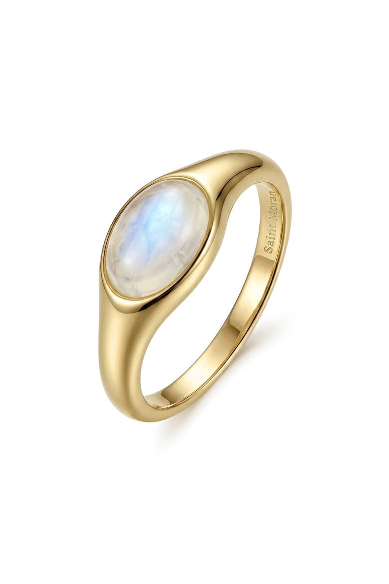 14k Yellow Gold Plated Moonstone Signet Ring, Main, color, WHITE/ GOLD