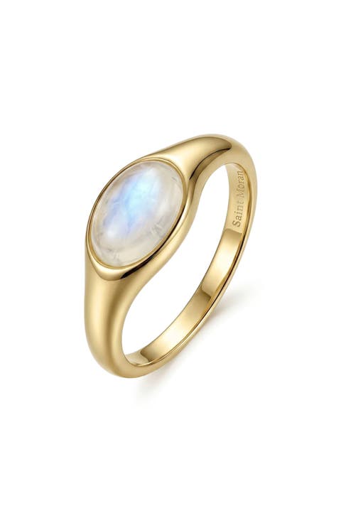 14k Yellow Gold Plated Moonstone Signet Ring