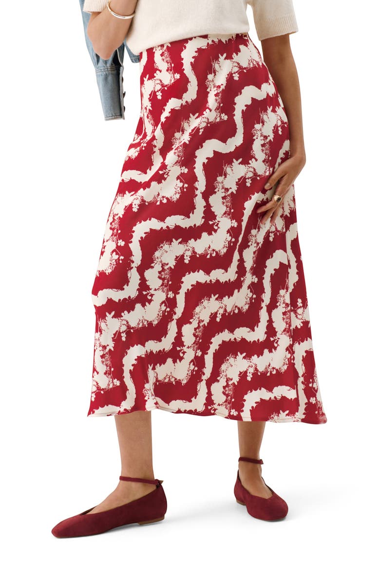 MINT VELVET Abstract Floral Print Slip Skirt, Main, color, Red