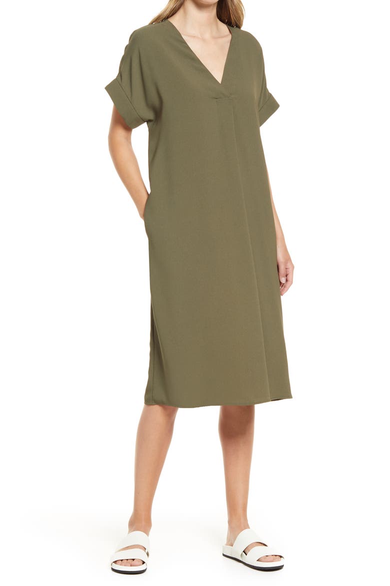 Short Sleeve Shift Dress, Main, color, OLIVE SARMA