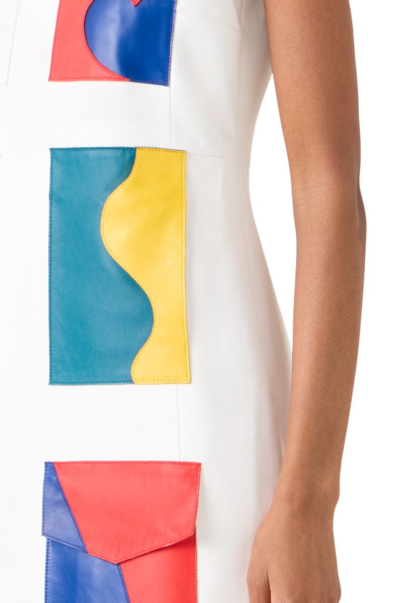 Akris Paravent Patchwork Leather Sheath Dress, Alternate, color, Ecru Muti Color