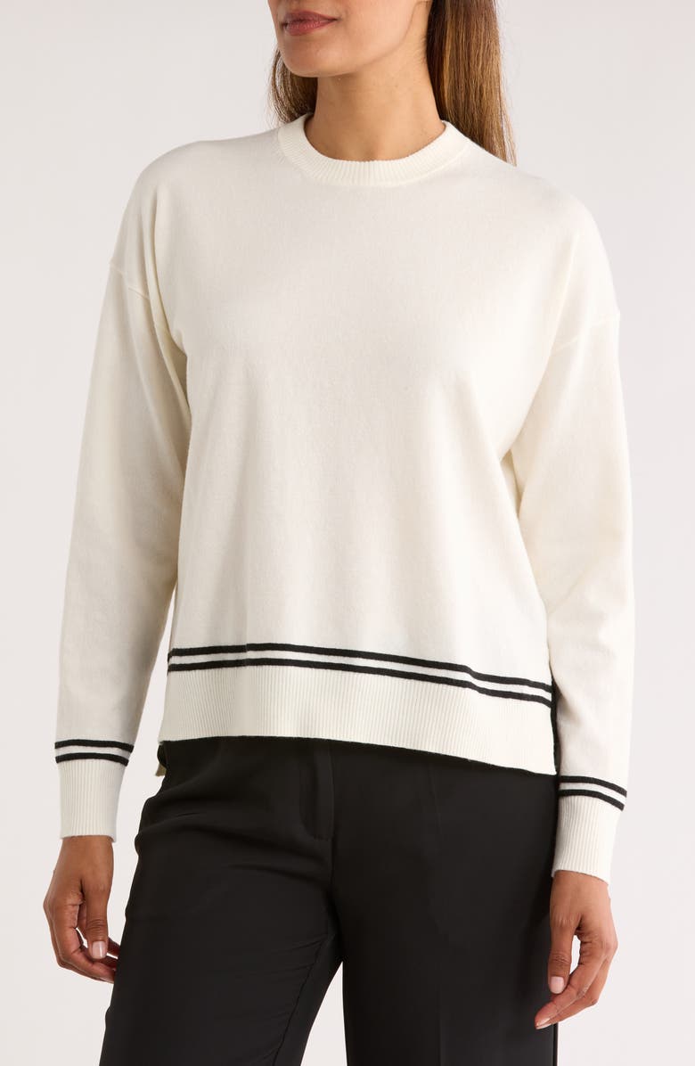 NORDSTROM RACK Tipped Crewneck Sweater, Main, color, Ivory- Black Tipping
