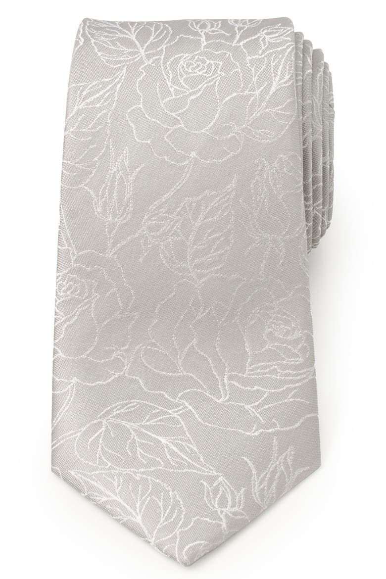 Floral Jacquard Silk Tie, Main, color, GRAY