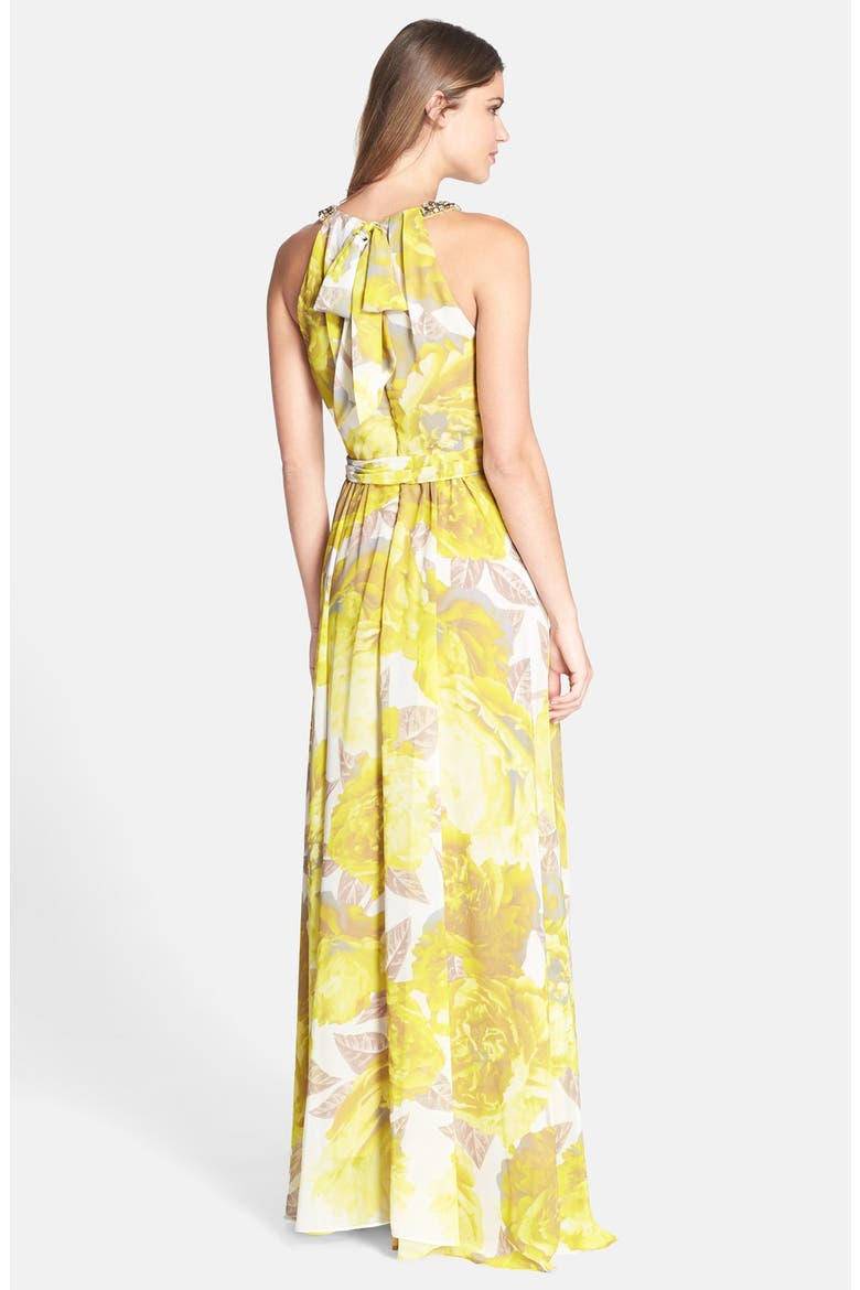 Beaded Print Chiffon Maxi Dress, Alternate, color, YELLOW