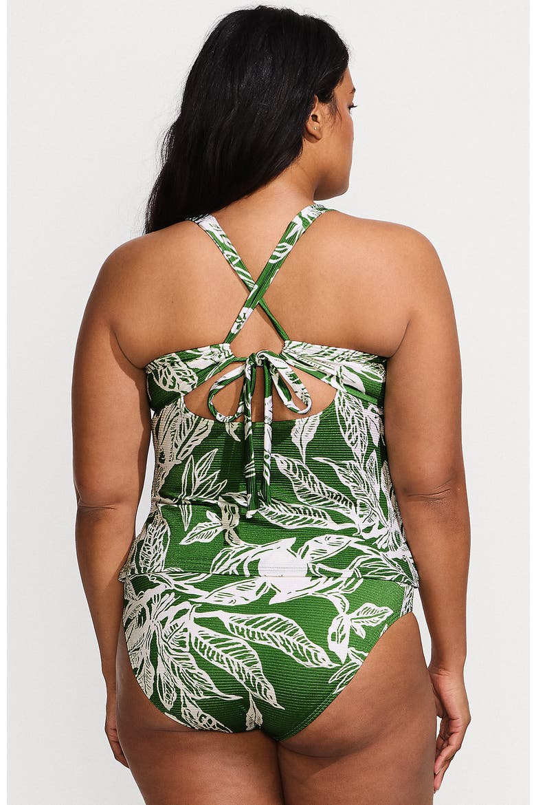 Shine Ribbed Tankini Top and High Waisted Bottom Swimsuit Set, Alternate, color, Green Etched Leaves Shine