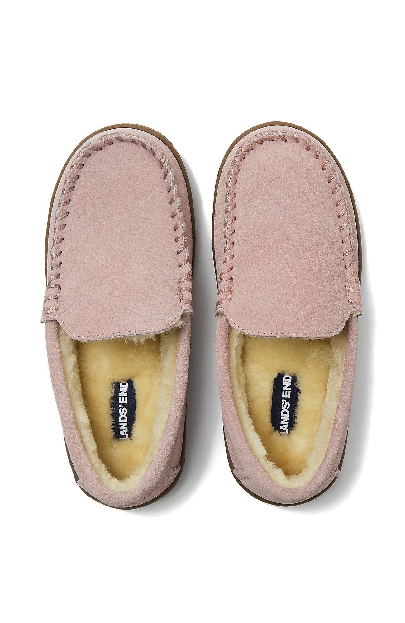 Kids Fuzzy Lined Suede Moccasin Slippers, Alternate, color, Pink Frost