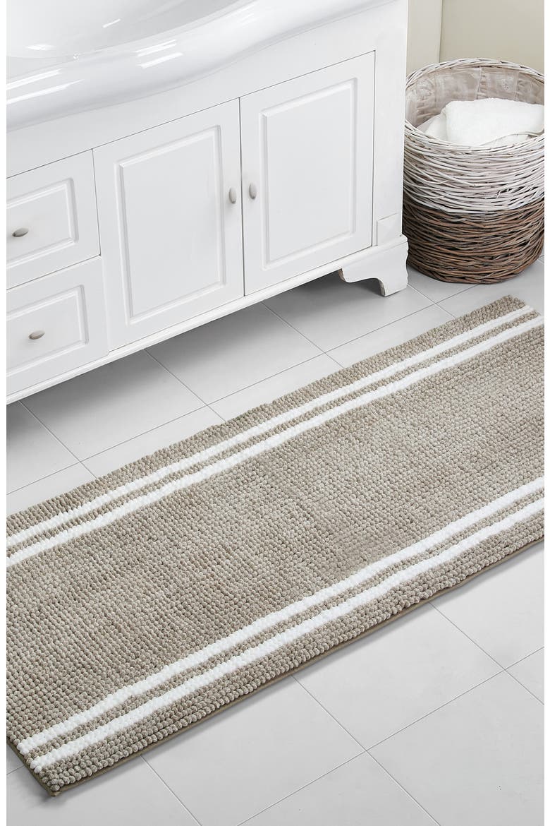 Hotel Stripe Bath Runner Rug, Alternate, color, STONE/ WHITE