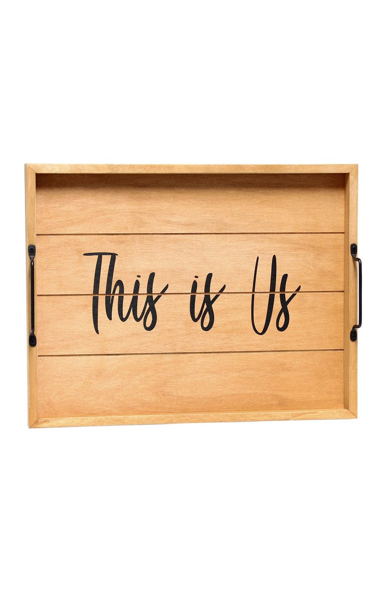 LALIA HOME Decorative Wood Serving Tray with Handles - 15.5" x 12" - "This is Us", Alternate, color, Natural Wood