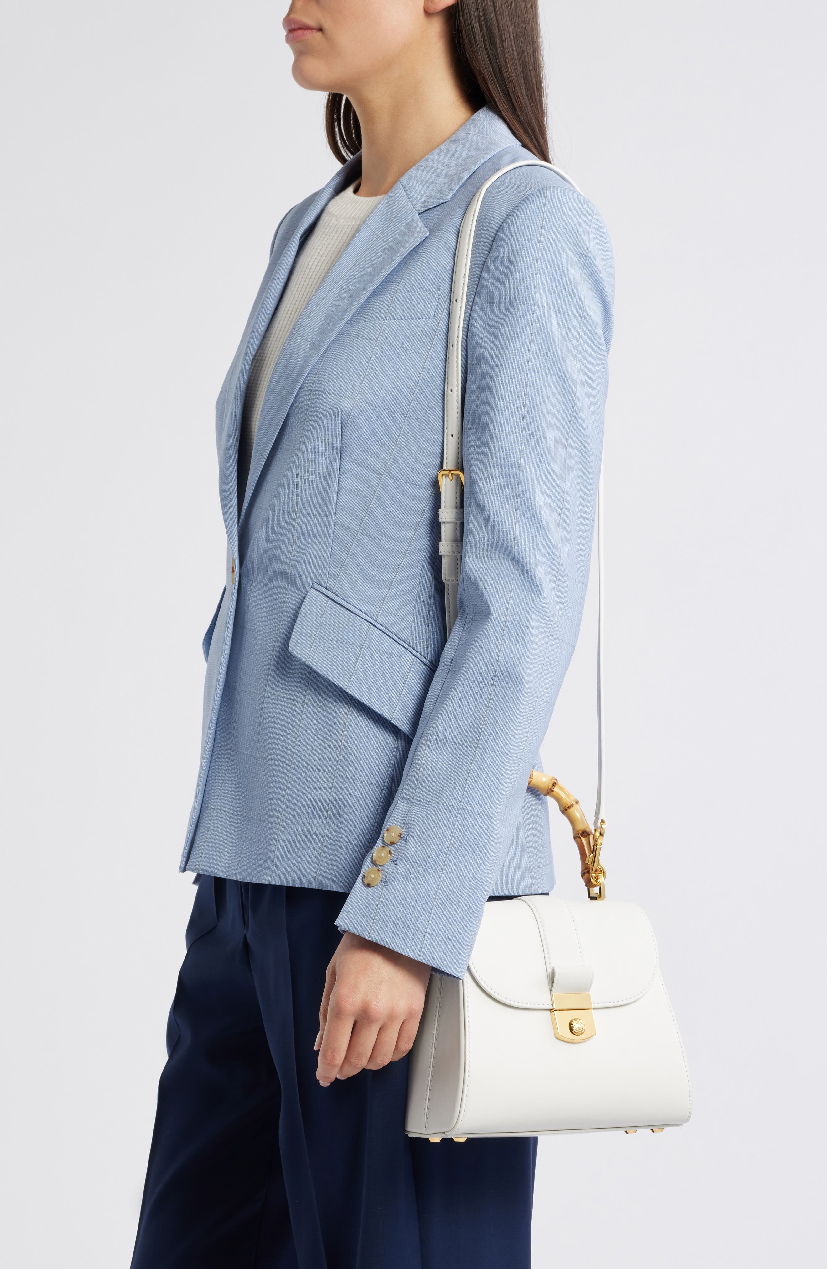 Veronica Beard Avenue Leather Bamboo Top Handle Bag, Alternate, color, 