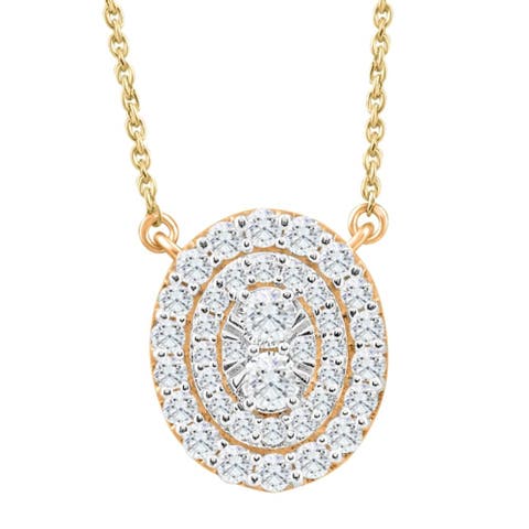 .85Ct Oval Diamond Halo Pendant Women's Gold Necklace 14mm Tall Lab Grown