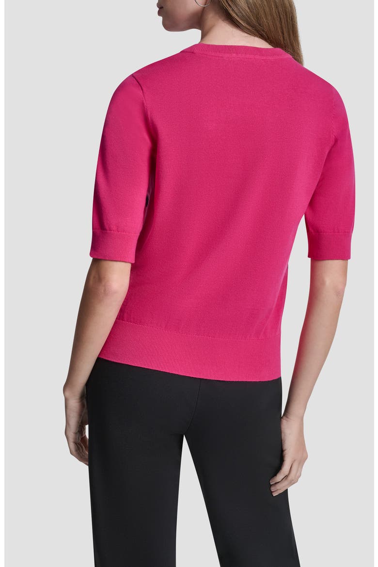 Graffiti Floral Jacquard Short Sleeve Sweater, Alternate, color, HOT PINK/ BLACK