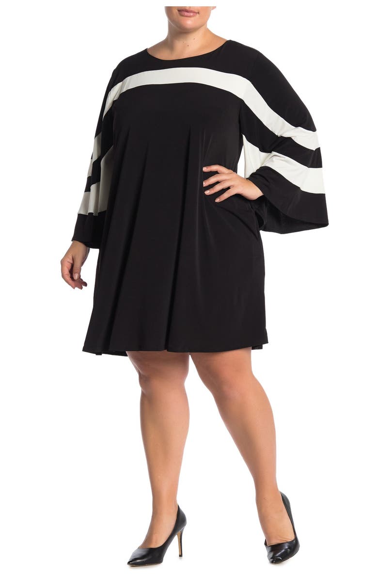 Nina Leonard Jewel Neck Miracle Matte Jersey Dress, Main, color, Black/Ivory