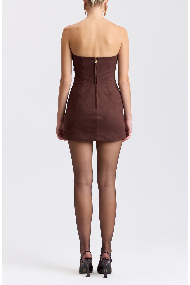 Gem Embellished Faux Suede Strapless Minidress, Alternate, color, MULTI GEM - CHOCOLAT
