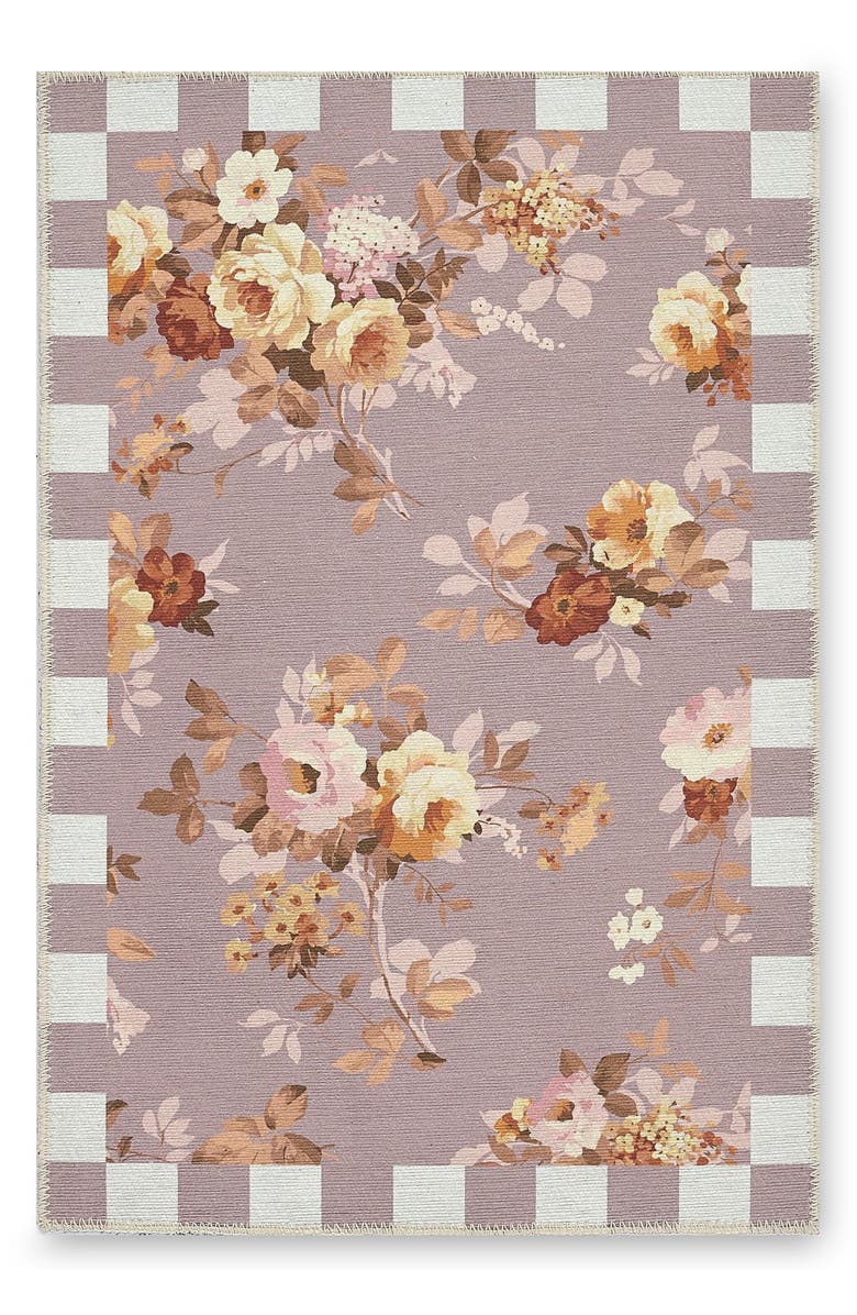 MACKENZIE CHILDS Taupe Wild Rose Washable Rug, Main, color, Taupe