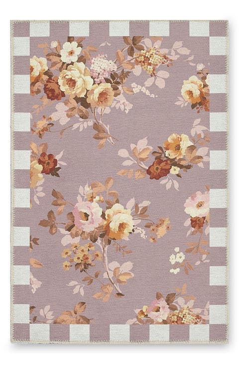 Taupe Wild Rose Washable Rug