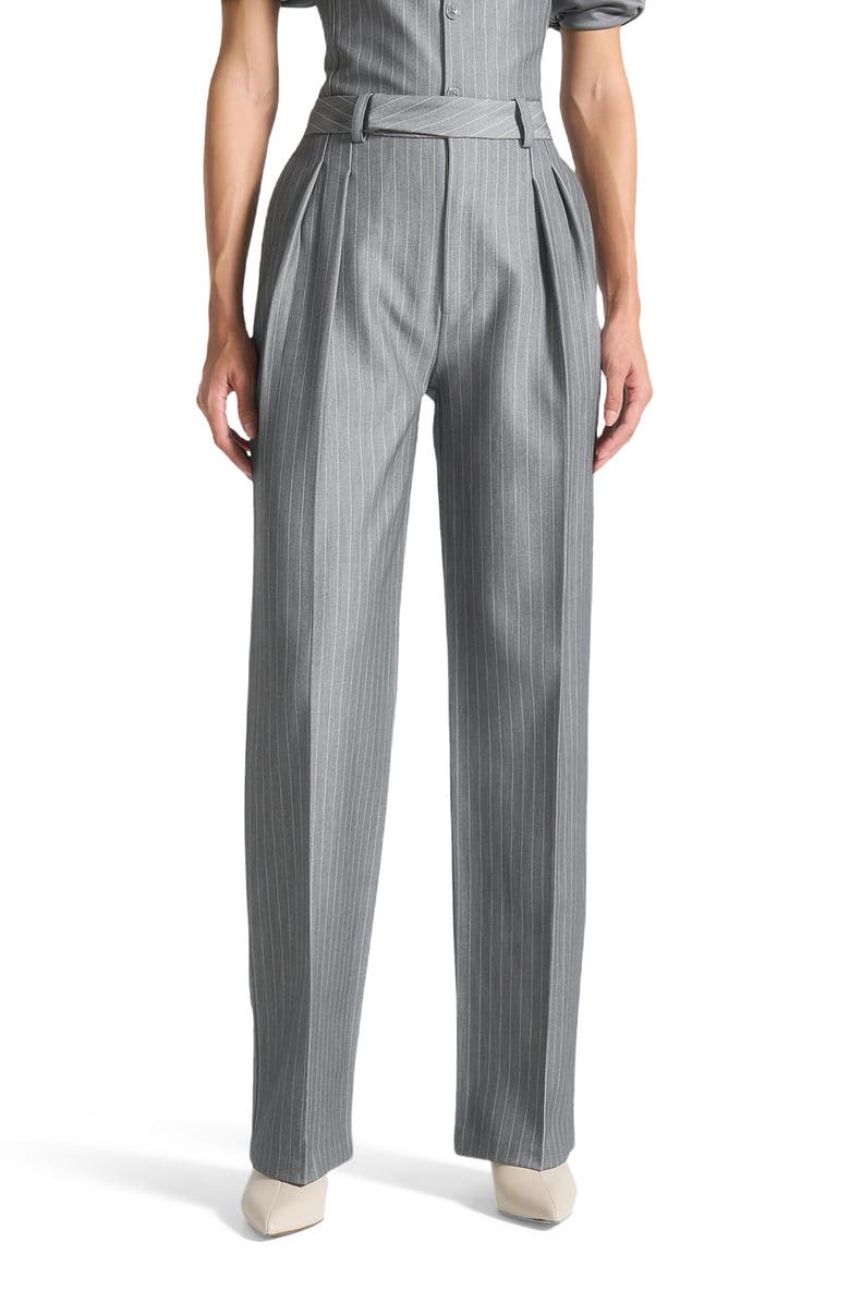 Manière De Voir Julie Pinstripe Twin Pleat Tailored Trousers, Alternate, color, Grey