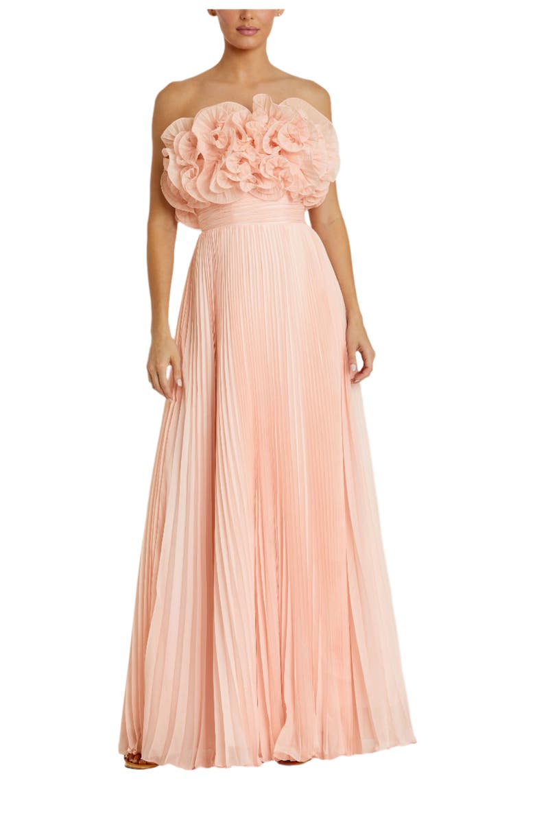 Mac Duggal Women's Pleated Chiffon Strapless Gown With Ruffles, Main, color, Blush