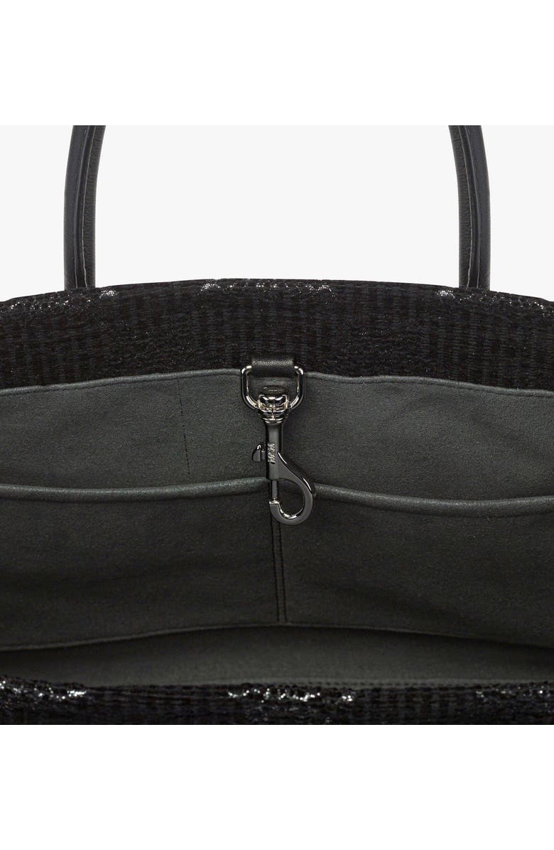 MCM Large Munchen Tote in Lauretos Lurex Jacquard, Alternate, color, Black