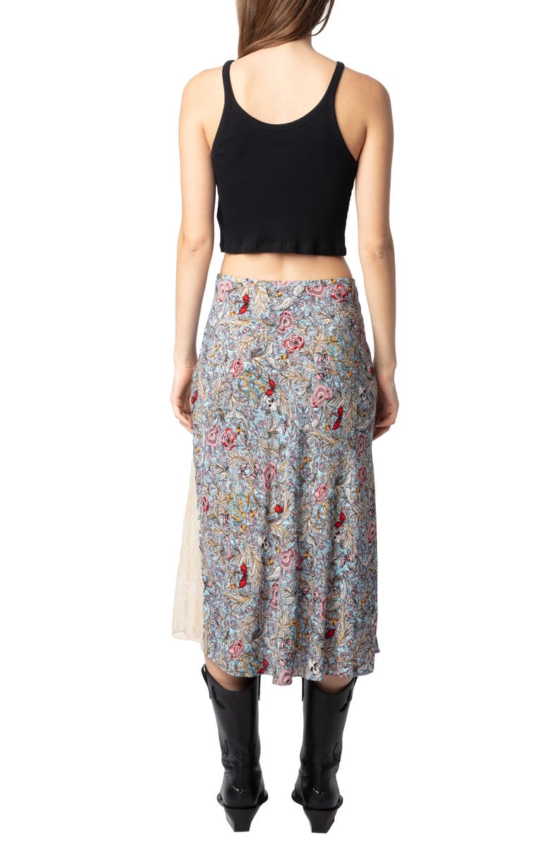 Zadig & Voltaire Jayla British Flowers Lace Inset Midi Skirt, Alternate, color, 