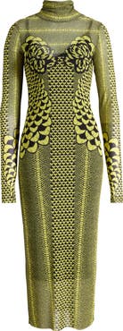 AFRM Shailene Mixed Print Long Sleeve Mesh Dress