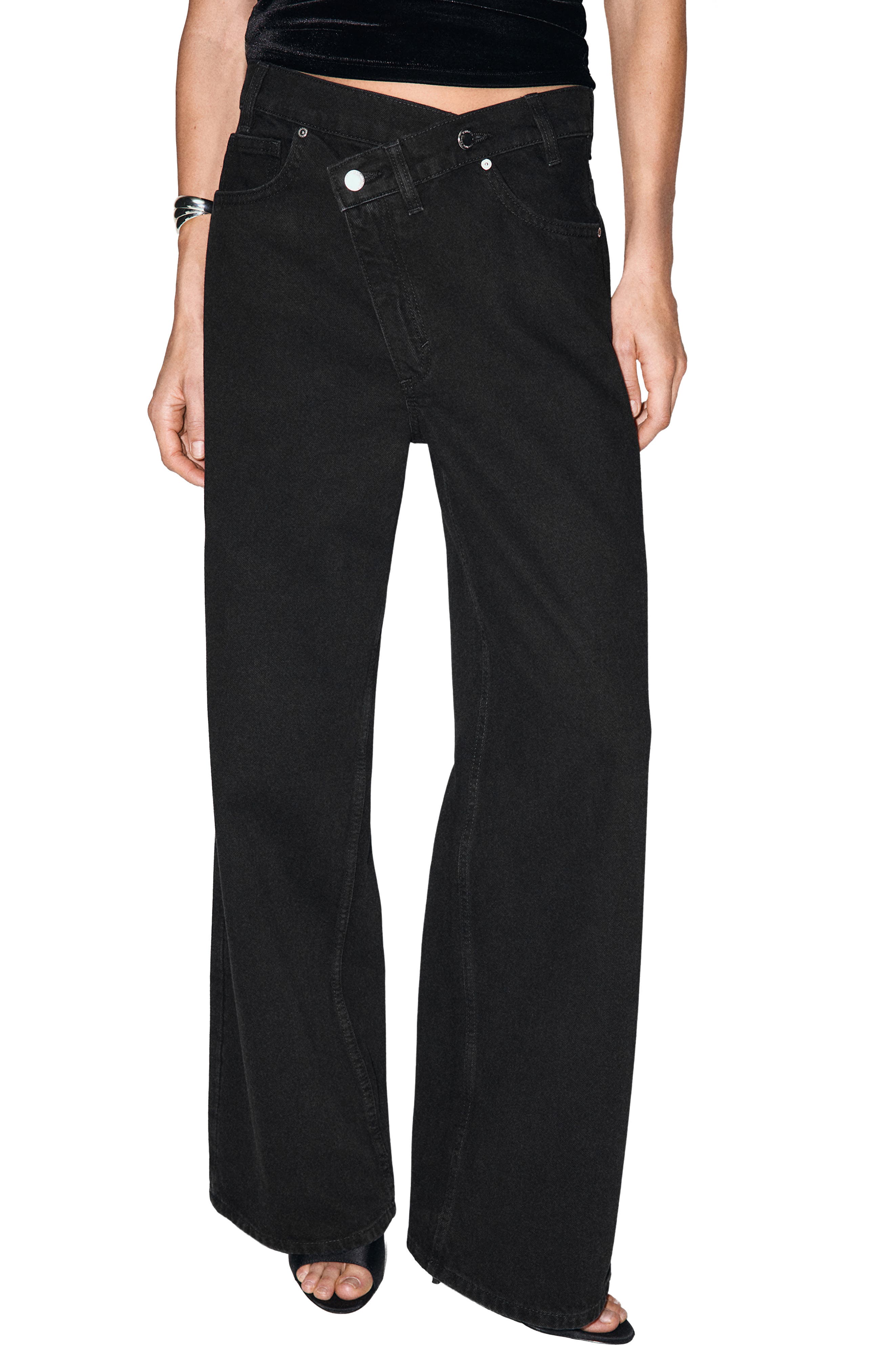 MANGO Asymmetric Button Wide Leg Jeans