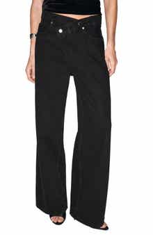 MANGO Asymmetric Button Wide Leg Jeans