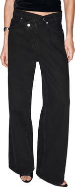 MANGO Asymmetric Button Wide Leg Jeans