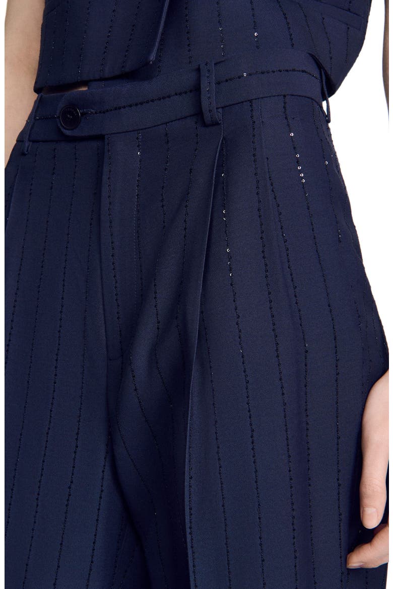 Striped sequin trousers, Alternate, color, Dark navy