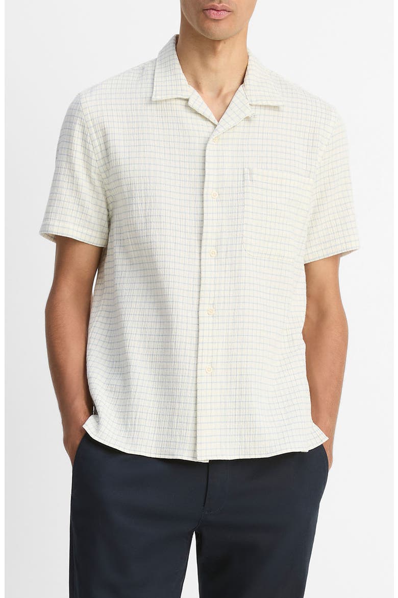Provence Check Cotton Seersucker Camp Shirt, Main, color, HORCHATA/ CALIFORNIA