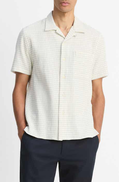 Vince Provence Check Cotton Seersucker Camp Shirt