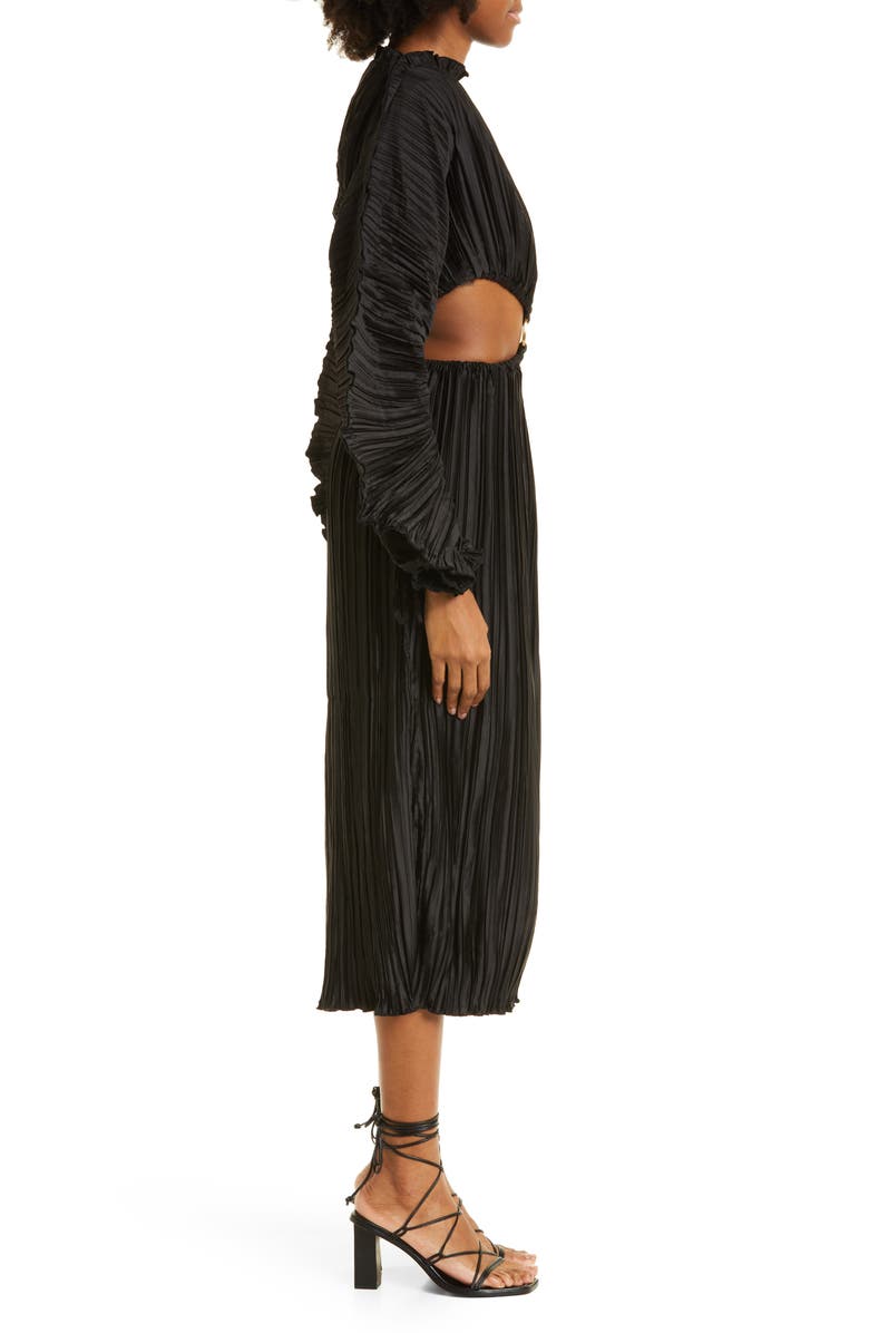 Cult Gaia Akilah Balloon Long Sleeve Front Cutout Plissé Dress, Alternate, color,
