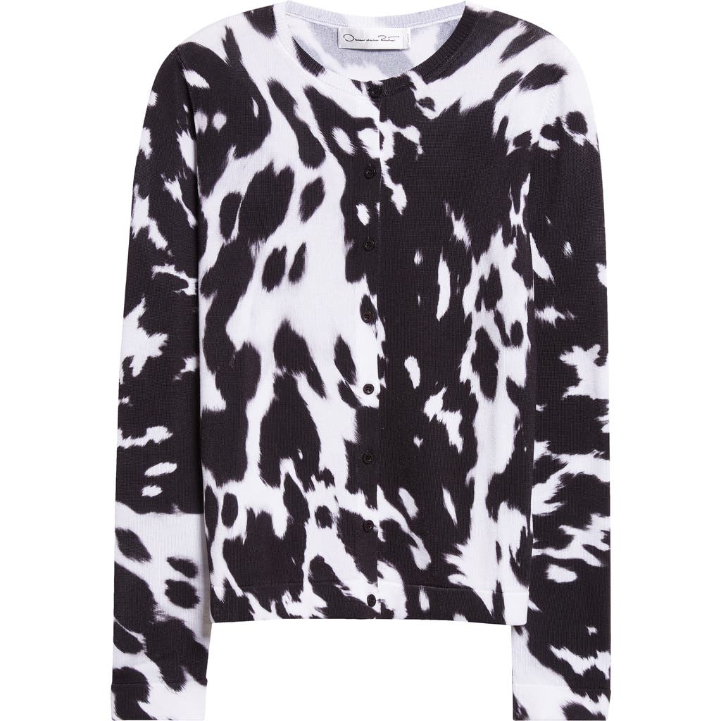 Oscar De La Renta Cow Print Cotton Blend Cardigan In Multi