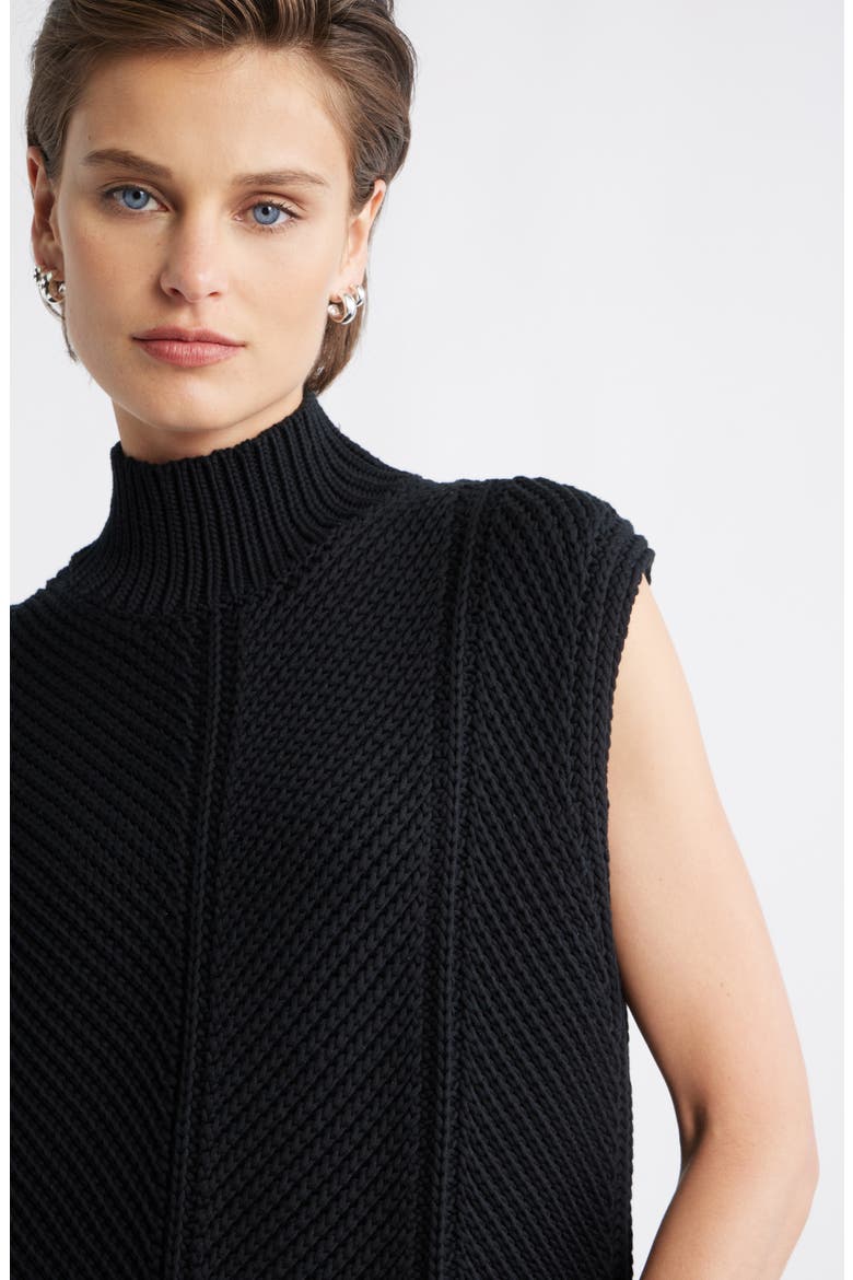 Textured Sleeveless Mock Neck Sweater, Alternate, color, BLACK