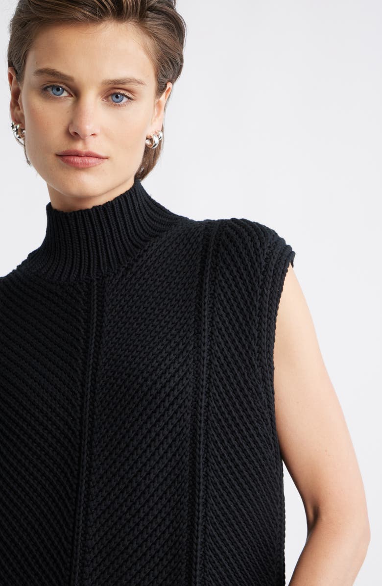 Nordstrom Textured Sleeveless Mock Neck Sweater, Alternate, color, Black