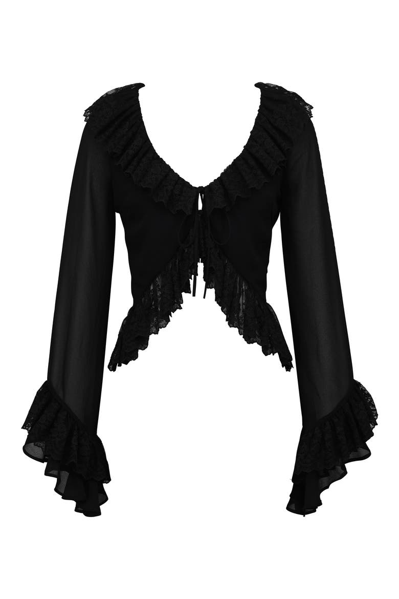 Goya Ruffle Lace Trim Top, Alternate, color, BLACK