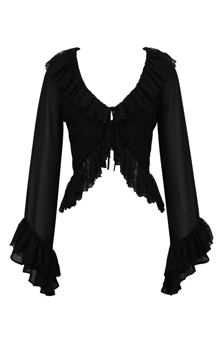 HOUSE OF CB Goya Ruffle Lace Trim Top, Alternate, color, Black
