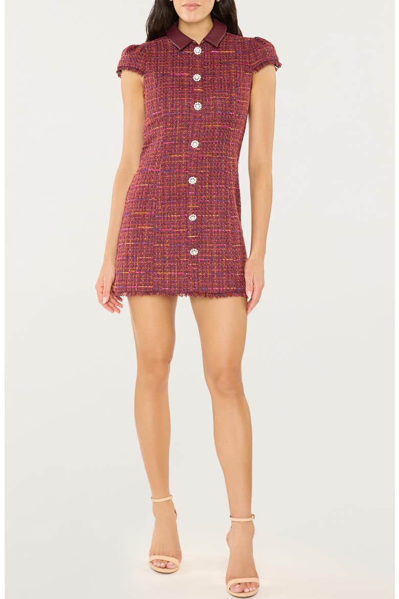 Riello Fringe Tweed Minidress, Main, color, WINE MULTI