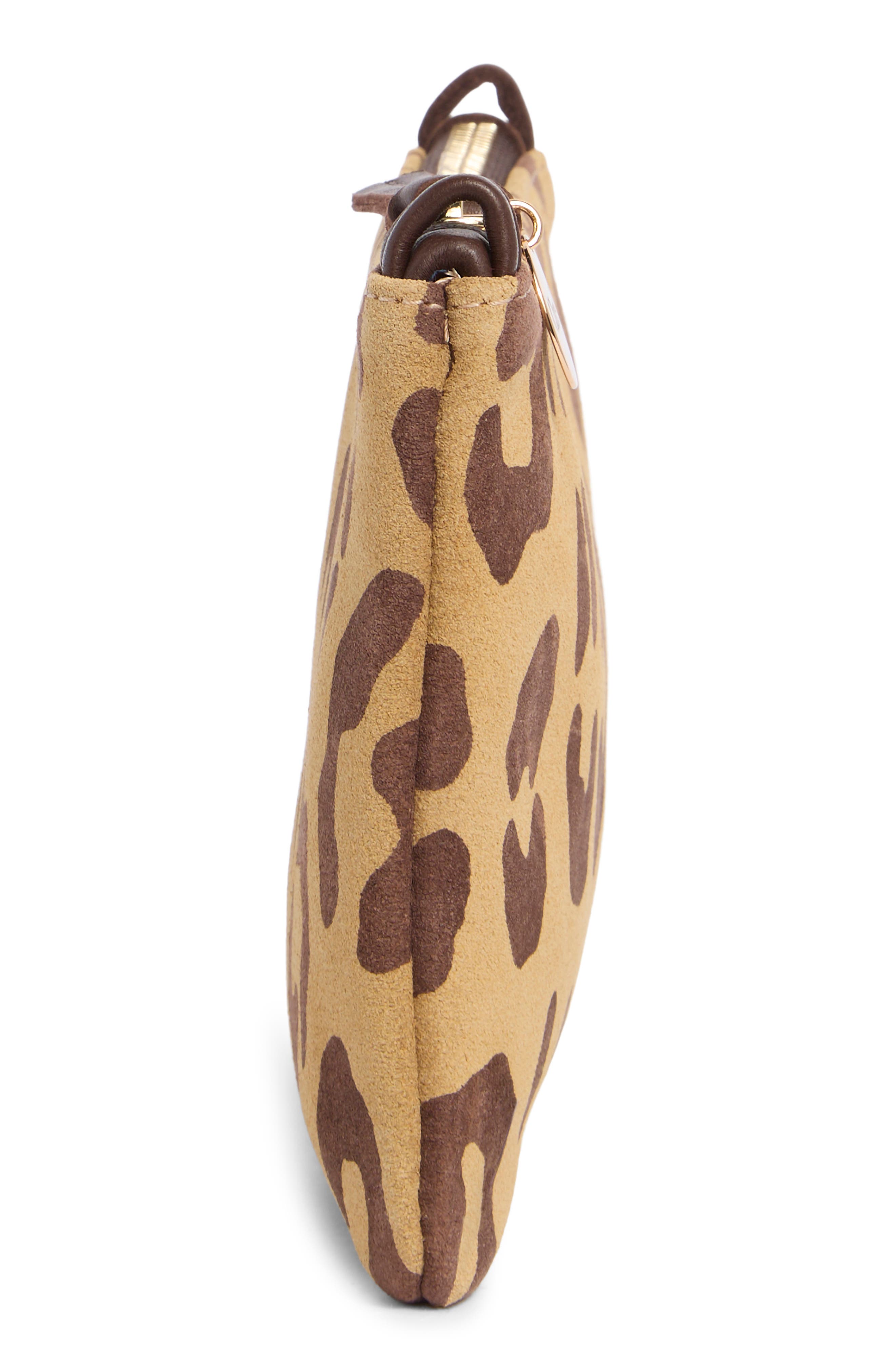 Clare V. Pablo Suede Feline Print Clutch, Alternate, color, Lark/ Brown