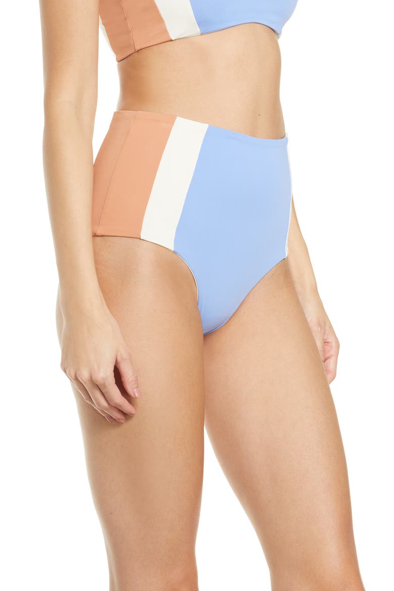 L Space Portia Girl High Waist Bikini Bottoms, Alternate, color, CREAM/ PALE BLUE