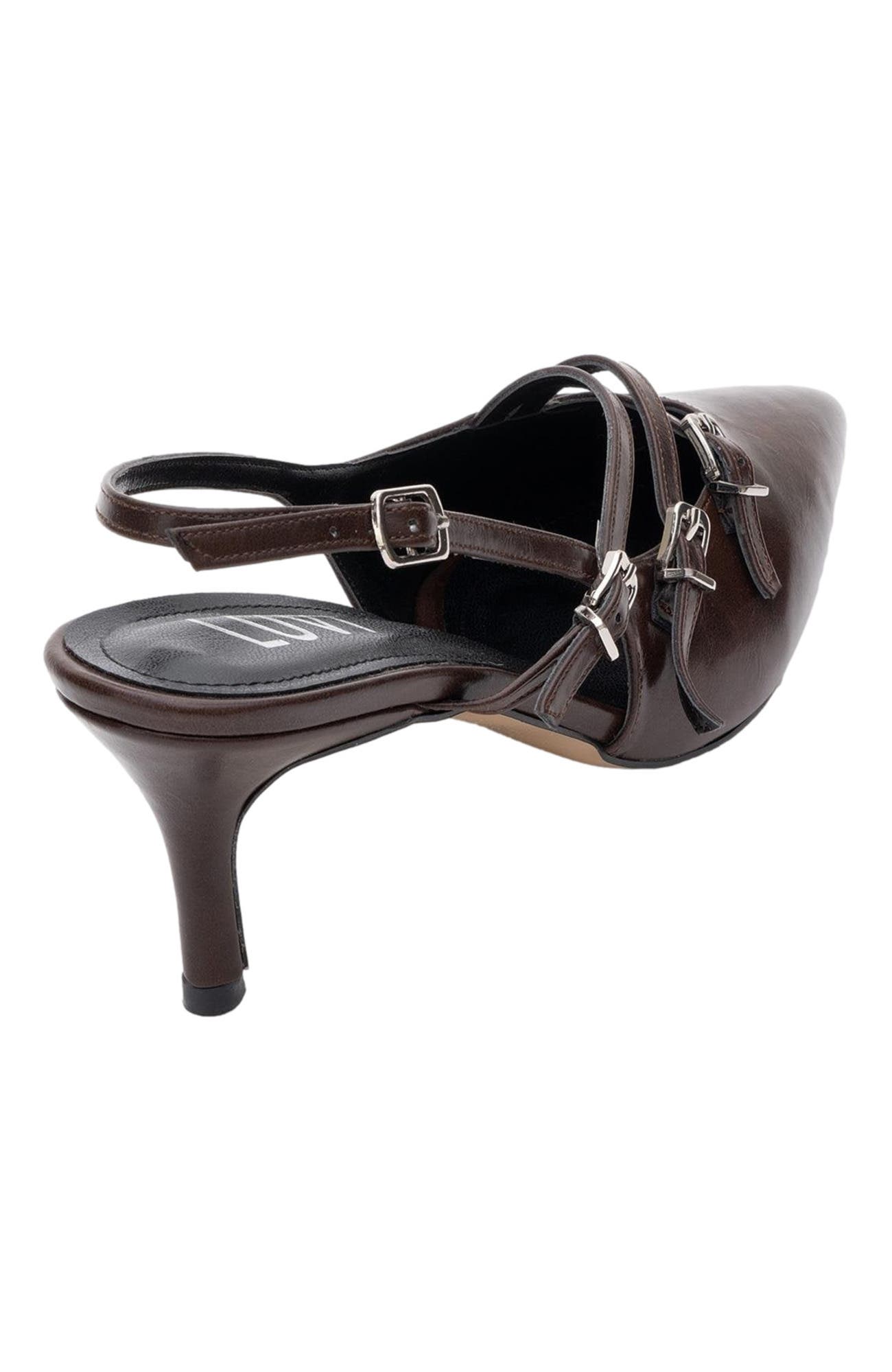 Magra Pointed-Toe Slingback Stiletto, Alternate, color, Brown Faux Leather