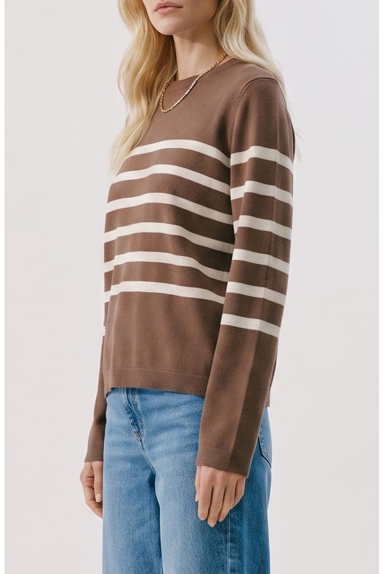 Saba Stripe Sweater, Alternate, color, COCOA BROWN STRIPES BIRCH