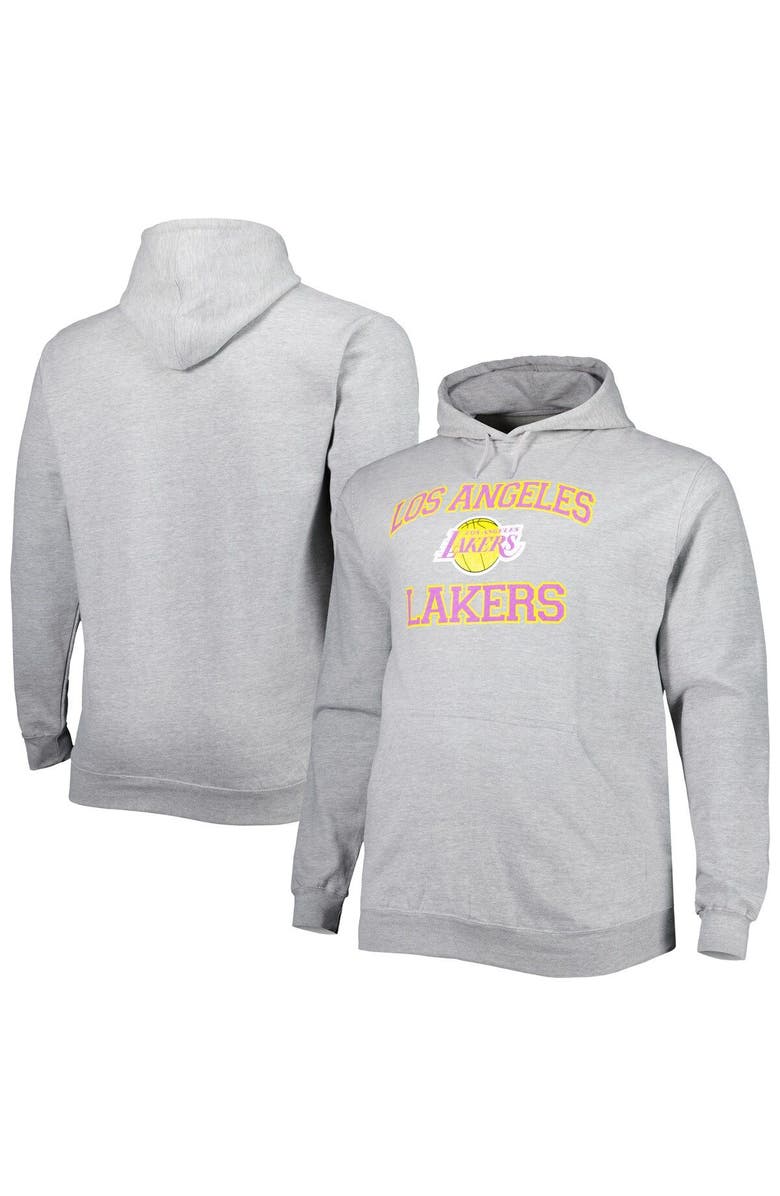 PROFILE Men's Heathered Gray Los Angeles Lakers Big & Tall Heart & Soul Pullover Hoodie, Main, color, Heather Gray