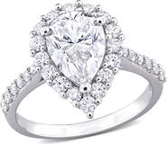 DELMAR Sterling Silver Pear Cut Lab Created Moissanite Halo Ring