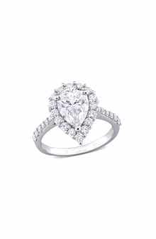 DELMAR Sterling Silver Pear Cut Lab Created Moissanite Halo Ring