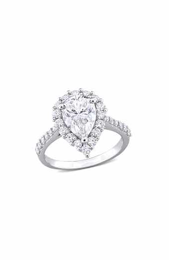 DELMAR Sterling Silver Pear Cut Lab Created Moissanite Halo Ring