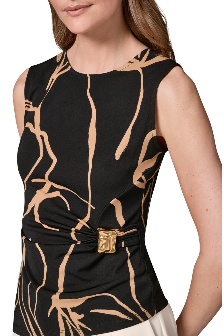 Hardware Print Gather Sleeveless Top, Alternate, color, BLK/ FAWN